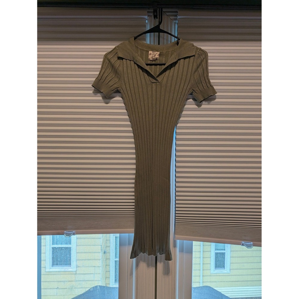 Hippie Rose Womens Olive Green Ribbed Knit Polo Collar Bodycon Dress XS 2S50913